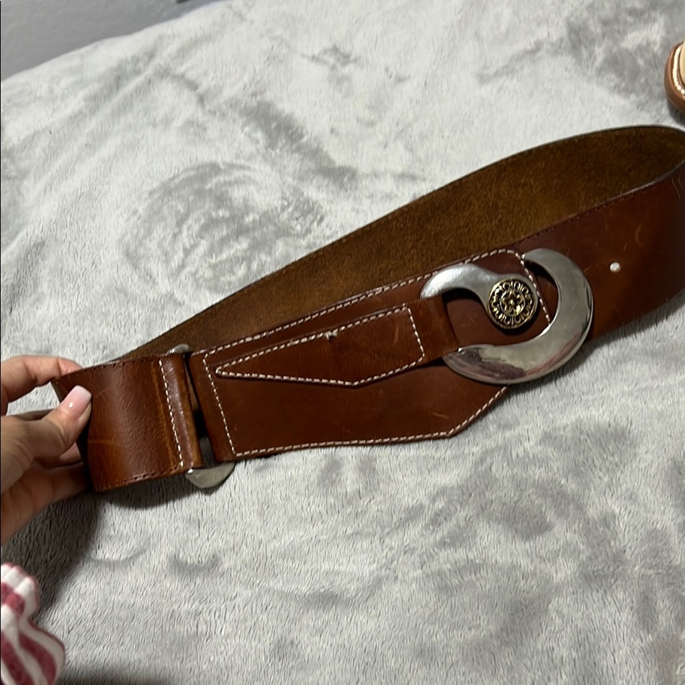 Brown Leather Belt with Silver Buckle